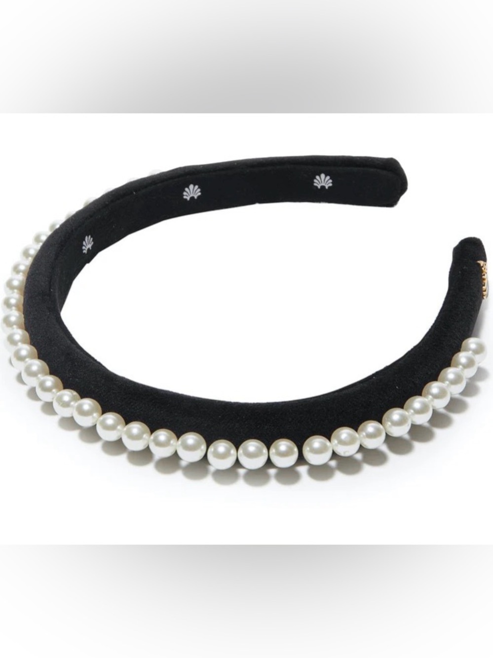 NWT Lele Sadoughi JET Black PEARL EMBELLISHED VELVET GIGI HEADBAND